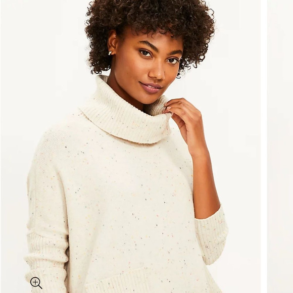 LOFT White Flecked Pocket Poncho Sweater - Picture 9 of 10